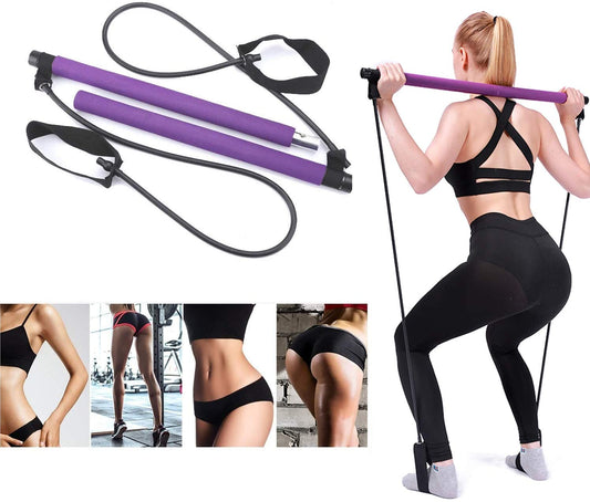 Adjustable Pilates Bar Kit Resistance Band Exercise Stick